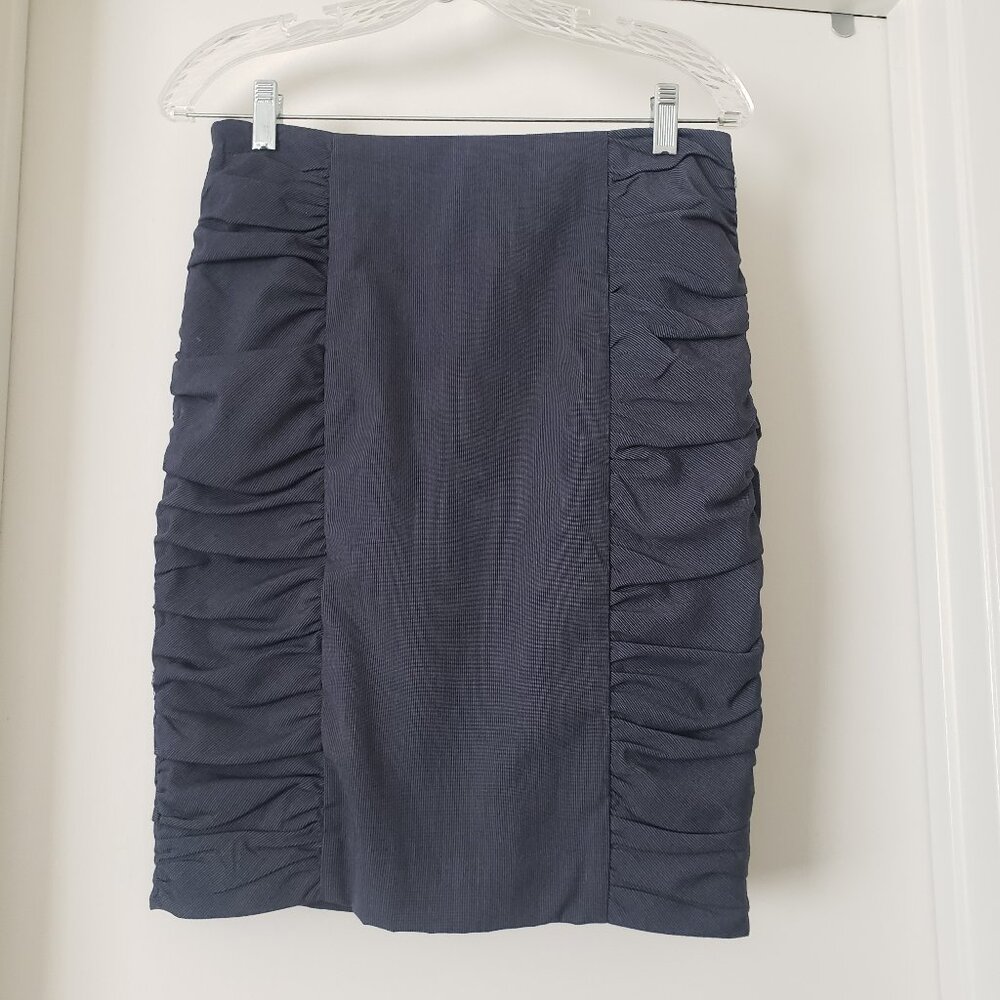 Anthropologie Cartonnier Skirt Gray Ruched Sides Pencil Draped Lined Size 4